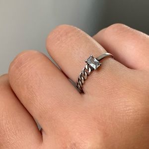 RARE Sillimanite Emerald Cut .925 Asymmetric Ring